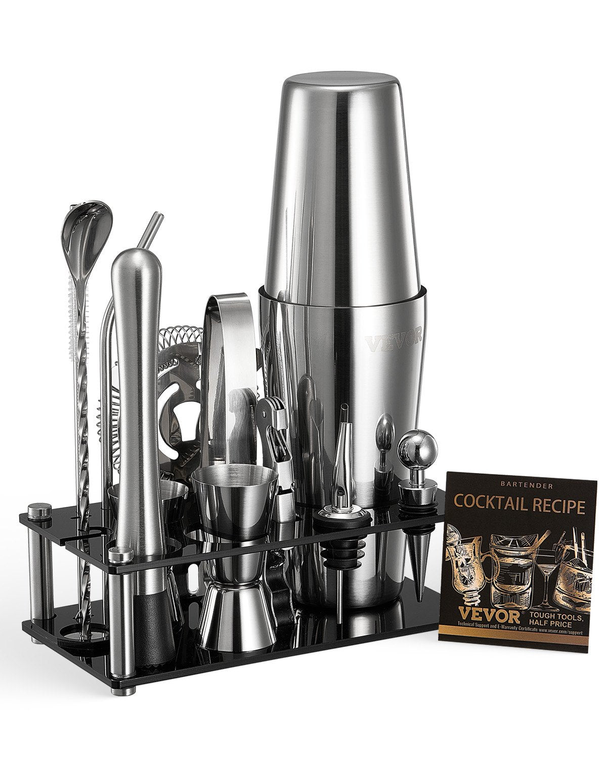 VEVOR Cocktail Shaker Set 14 Pcs Bartender Kit Stainless Steel Bar Tools Silver 