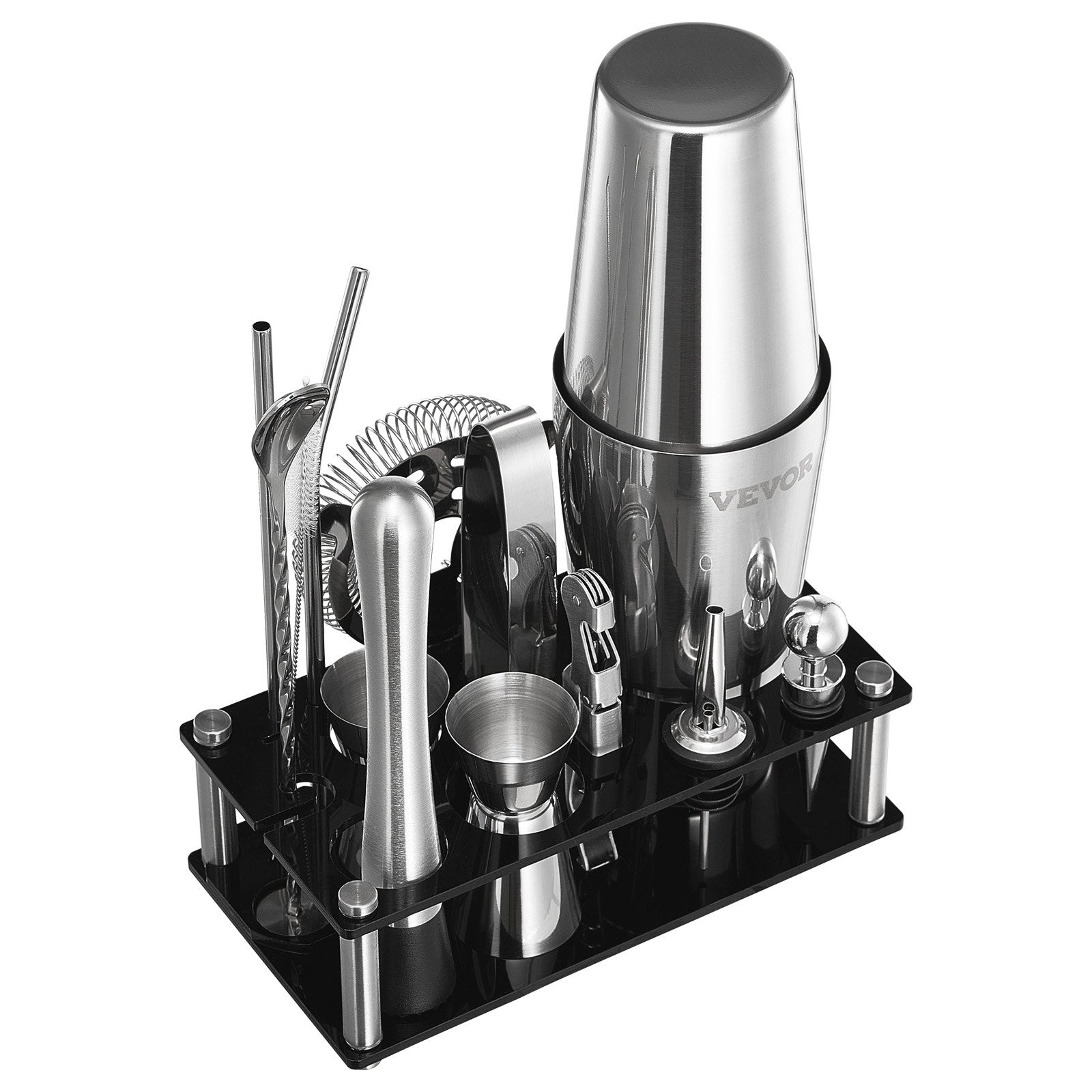 VEVOR Cocktail Shaker Set 14 Pcs Bartender Kit Stainless Steel Bar Tools Silver 