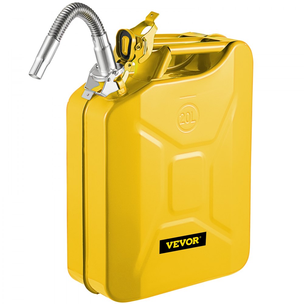 VEVOR Jerry Fuel Can, 5.3 Gallon / 20 L Portable Jerry Gas Can with Flexible Spout System, Rustproof ? Heat-resistant Steel Fuel Tank for Cars Trucks Equipment, Yellow 