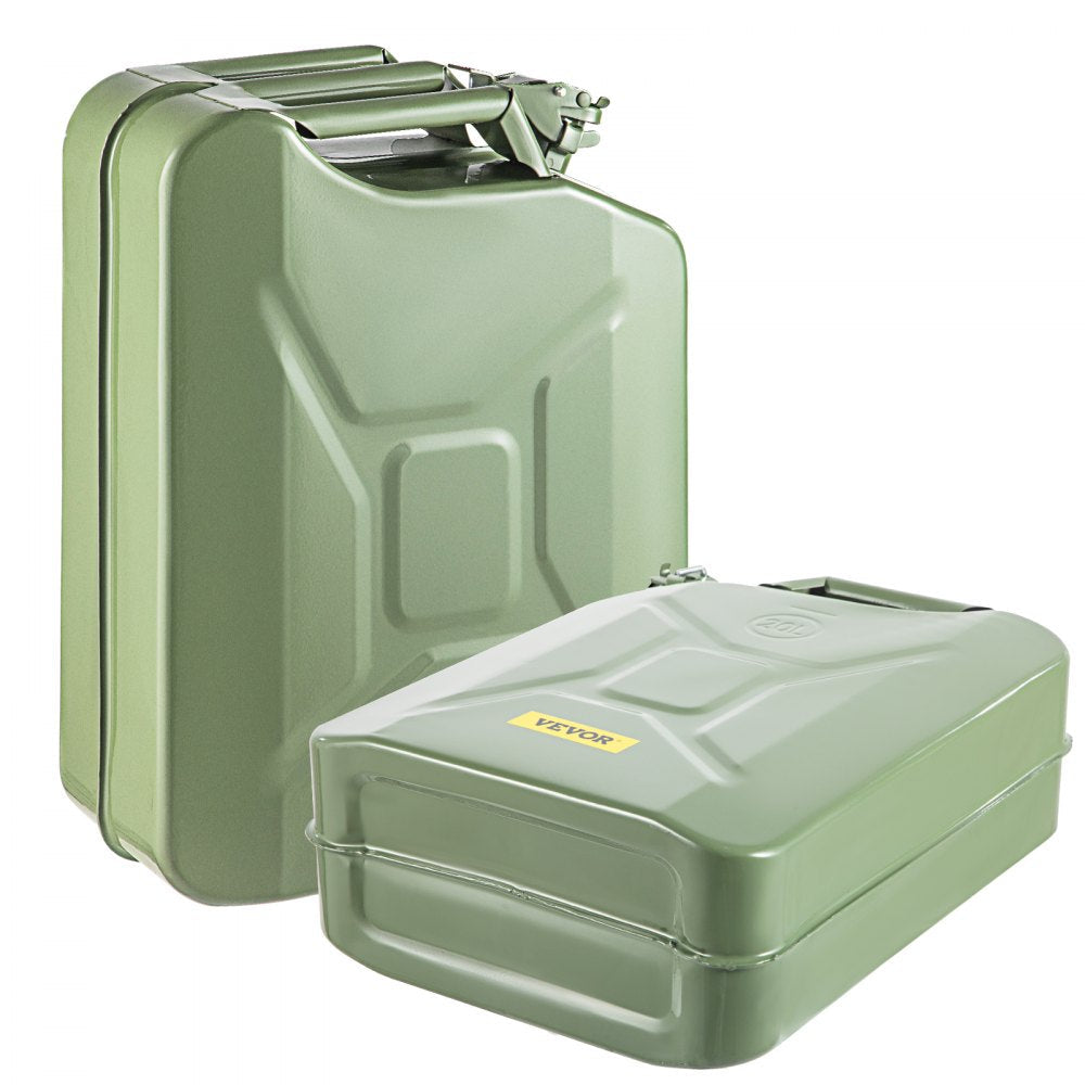 VEVOR Jerry Fuel Can, 5.3 Gallon / 20 L Portable Jerry Gas Can with Flexible Spout System, Rustproof ? Heat-resistant Steel Fuel Tank for Cars Trucks Equipment, 2PCS Green 