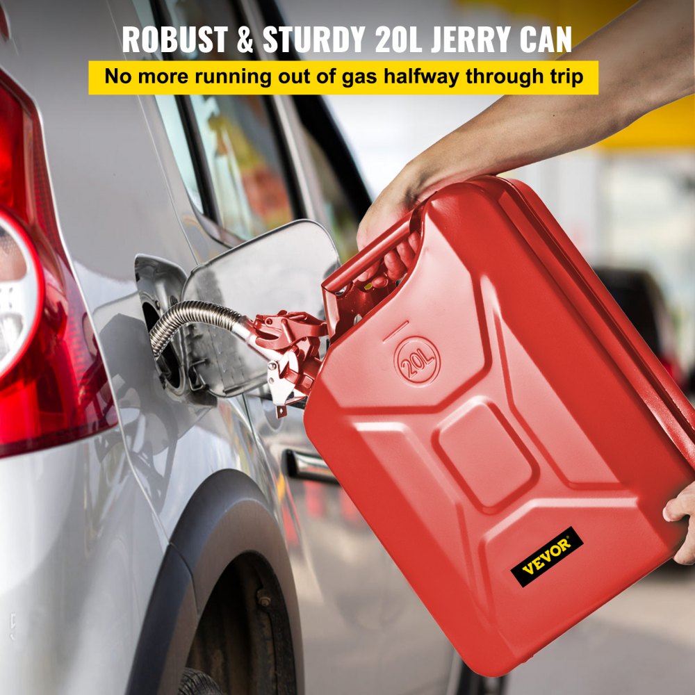 VEVOR Jerry Fuel Can, 5.3 Gallon / 20 L Portable Jerry Gas Can with Flexible Spout System, Rustproof ? Heat-resistant Steel Fuel Tank for Cars Trucks Equipment, 2PCS Red 