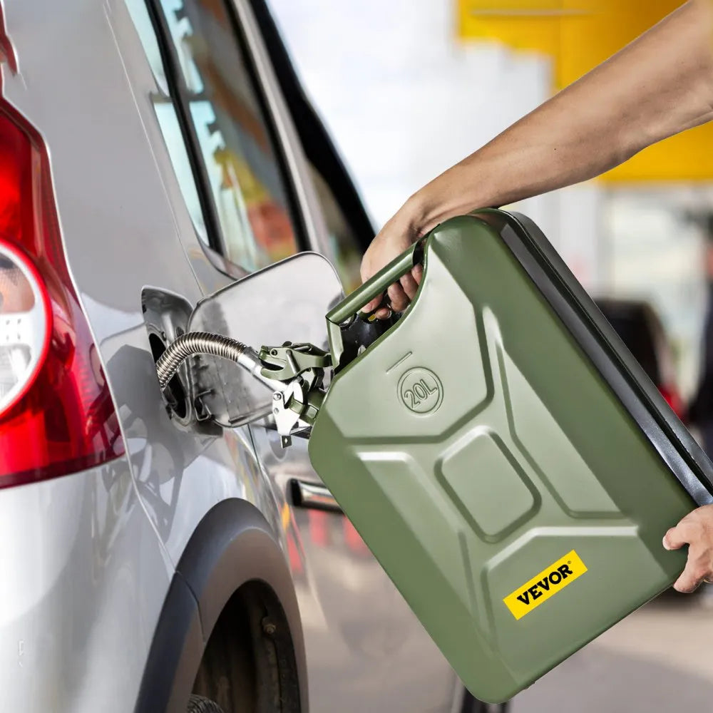VEVOR Fuel Can, 5.3 Gallon / 20 L Portable Gas Can with Flexible Spout System, Rustproof ＆ Heat-resistant Steel Fuel Tank for Cars Trucks Equipment, Green