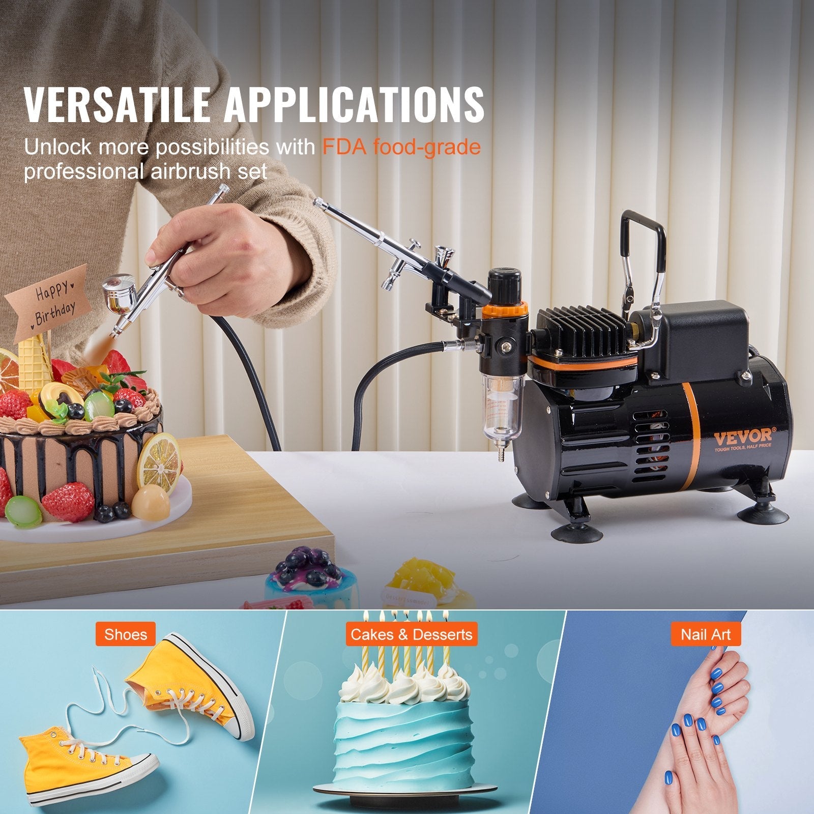 VEVOR Airbrush Kit, Dual Fan Air Compressor Professional Airbrushing System Kit with 3 Airbrushes, Holder, Color Mixing Wheel, Cleaning Brush Set, Air Brush Set for Art Nail Cookie Tattoo Makeup Cake 
