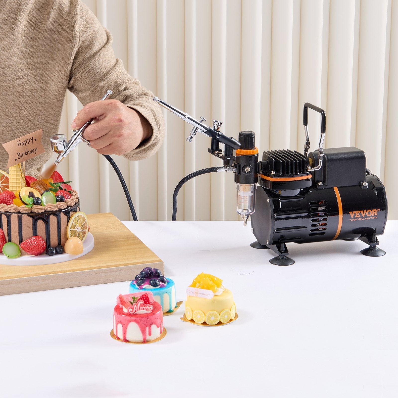 VEVOR Airbrush Kit, Dual Fan Air Compressor Professional Airbrushing System Kit with 3 Airbrushes, Holder, Color Mixing Wheel, Cleaning Brush Set, Air Brush Set for Art Nail Cookie Tattoo Makeup Cake 