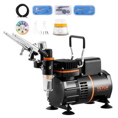 VEVOR Airbrush Kit, Dual Fan Air Compressor Professional Airbrushing System Kit with 3 Airbrushes, Holder, Color Mixing Wheel, Cleaning Brush Set, Air Brush Set for Art Nail Cookie Tattoo Makeup Cake 