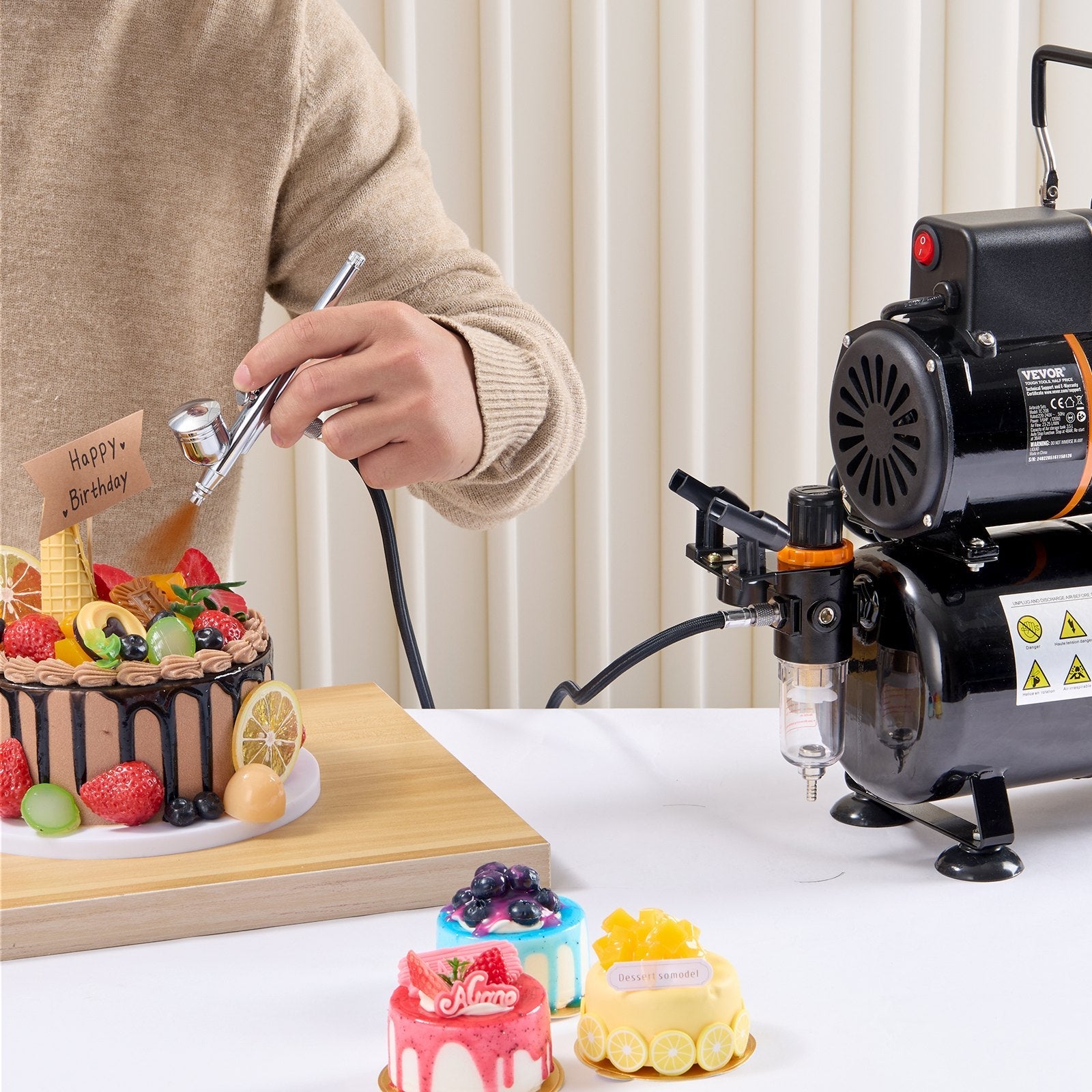 VEVOR Airbrush Kit, Dual Fan Air Tank Compressor System Kit with 3.5L Air Storage Tank, Air Brush Set with 0.3 mm Tip Airbrush, Holder, Color Mixing Wheel, Cleaning Brush Set, Art Nail Cookie Tattoo 