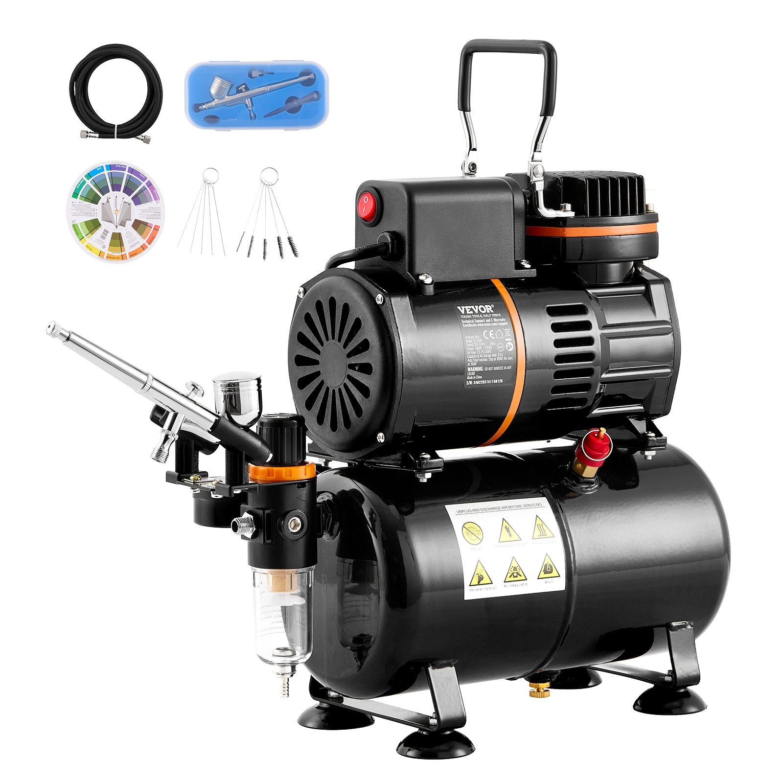 VEVOR Airbrush Kit, Dual Fan Air Tank Compressor System Kit with 3.5L Air Storage Tank, Air Brush Set with 0.3 mm Tip Airbrush, Holder, Color Mixing Wheel, Cleaning Brush Set, Art Nail Cookie Tattoo 