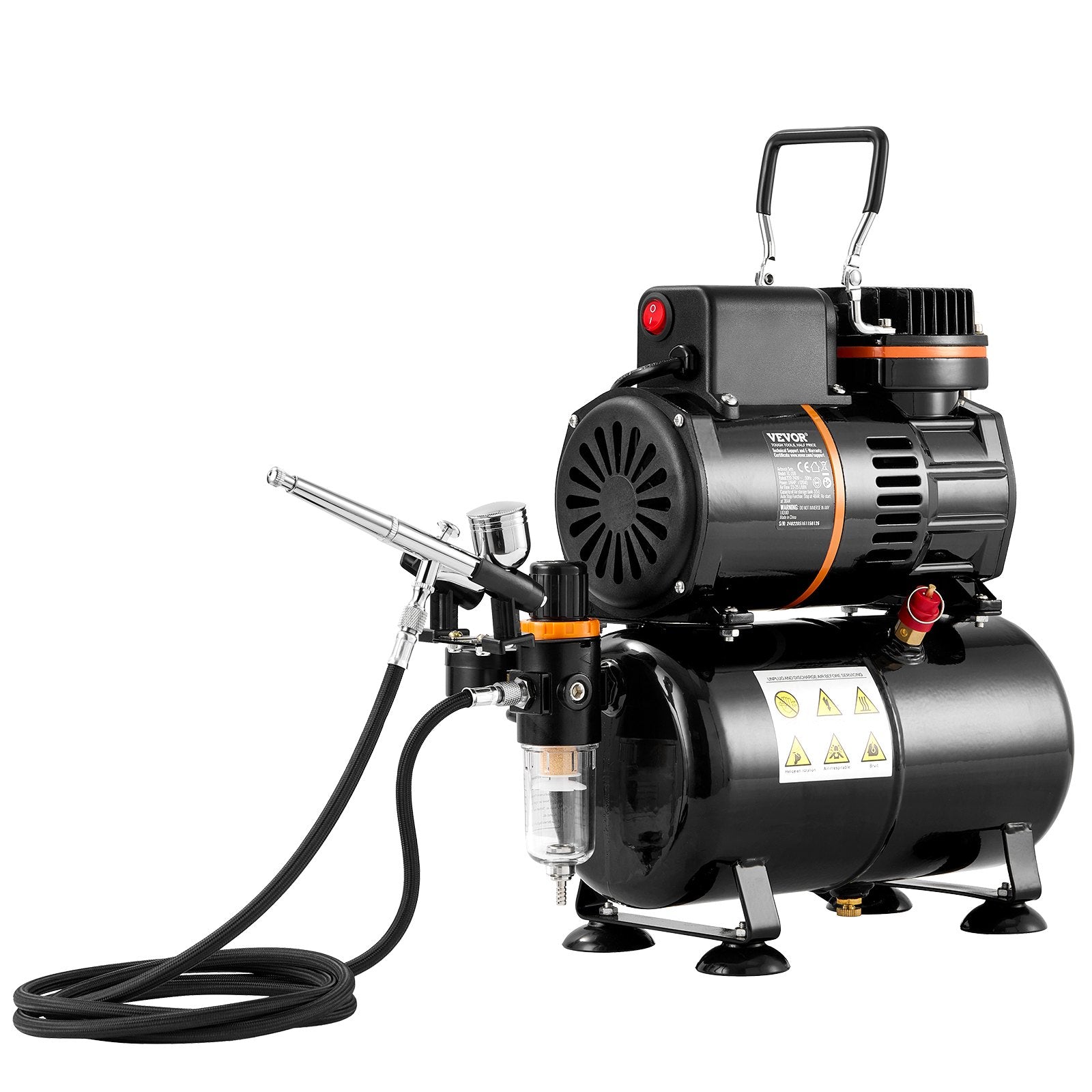 VEVOR Airbrush Kit, Dual Fan Air Tank Compressor System Kit with 3.5L Air Storage Tank, Air Brush Set with 0.3 mm Tip Airbrush, Holder, Color Mixing Wheel, Cleaning Brush Set, Art Nail Cookie Tattoo 