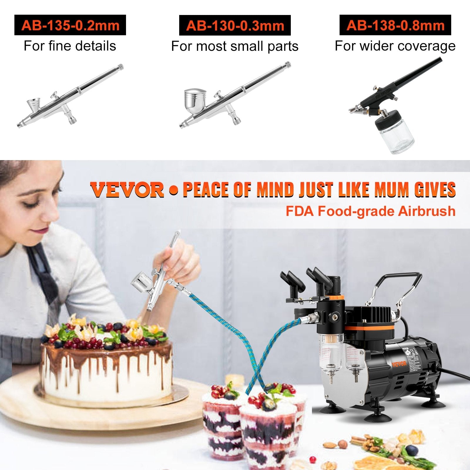 VEVOR Airbrush Kit, Professional Airbrush Set with Compressor, Airbrushing System Kit with Multi-Purpose Dual-Action Gravity Feed Airbrushes, Art Nail Cookie Tatto 