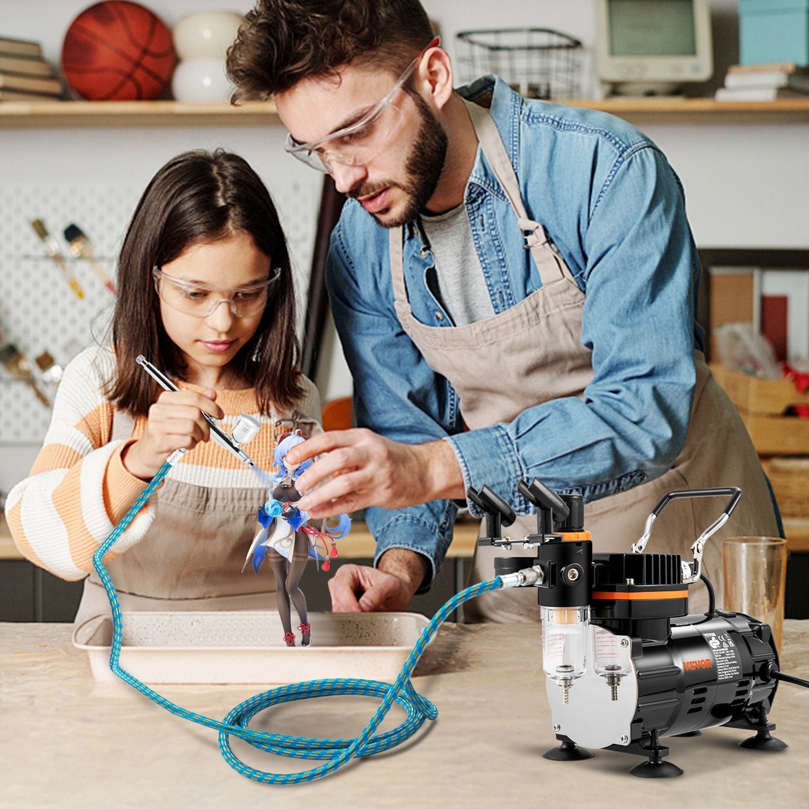 VEVOR Airbrush Kit, Professional Airbrush Set with Compressor, Airbrushing System Kit with Multi-Purpose Dual-Action Gravity Feed Airbrushes, Art Nail Cookie Tatto 