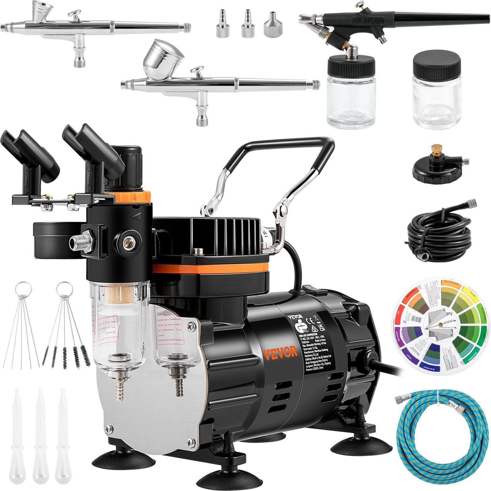 VEVOR Airbrush Kit, Professional Airbrush Set with Compressor, Airbrushing System Kit with Multi-Purpose Dual-Action Gravity Feed Airbrushes, Art Nail Cookie Tatto 