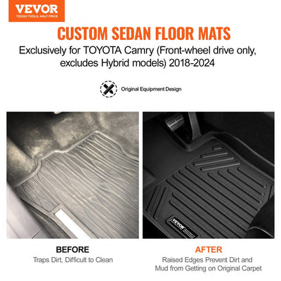 VEVOR Automotive Floor Mats Fits for Toyota Camry 2018-2024 3 pcs TPE Liners 