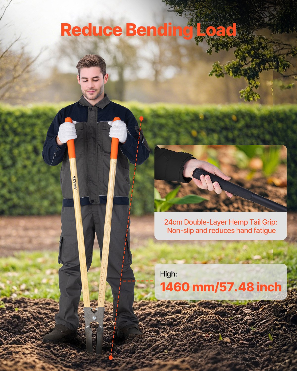 VEVOR Post Hole Digger with Wood Handle and Scale Markings 57.5" Hole Digger 