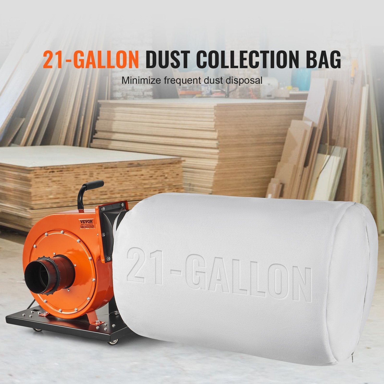 VEVOR Dust Collector, 1HP 537 CFM Air Flow, Rolling Dust Collector with 21-Gallon Dust Collection Bag, 2.5 Micron Bag Filtration, Industrial Workshop Mobile Wood Dust Container with Handle and Wheels 