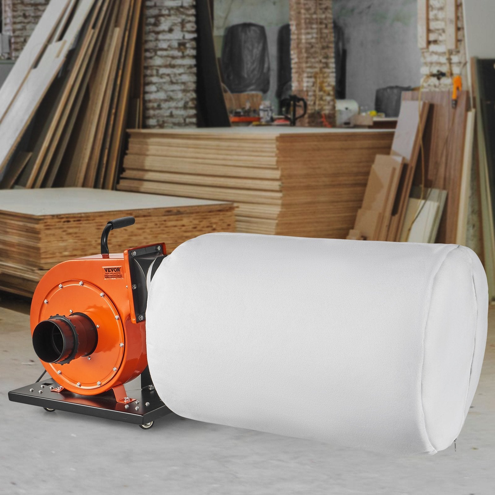 VEVOR Dust Collector, 1HP 537 CFM Air Flow, Rolling Dust Collector with 21-Gallon Dust Collection Bag, 2.5 Micron Bag Filtration, Industrial Workshop Mobile Wood Dust Container with Handle and Wheels 