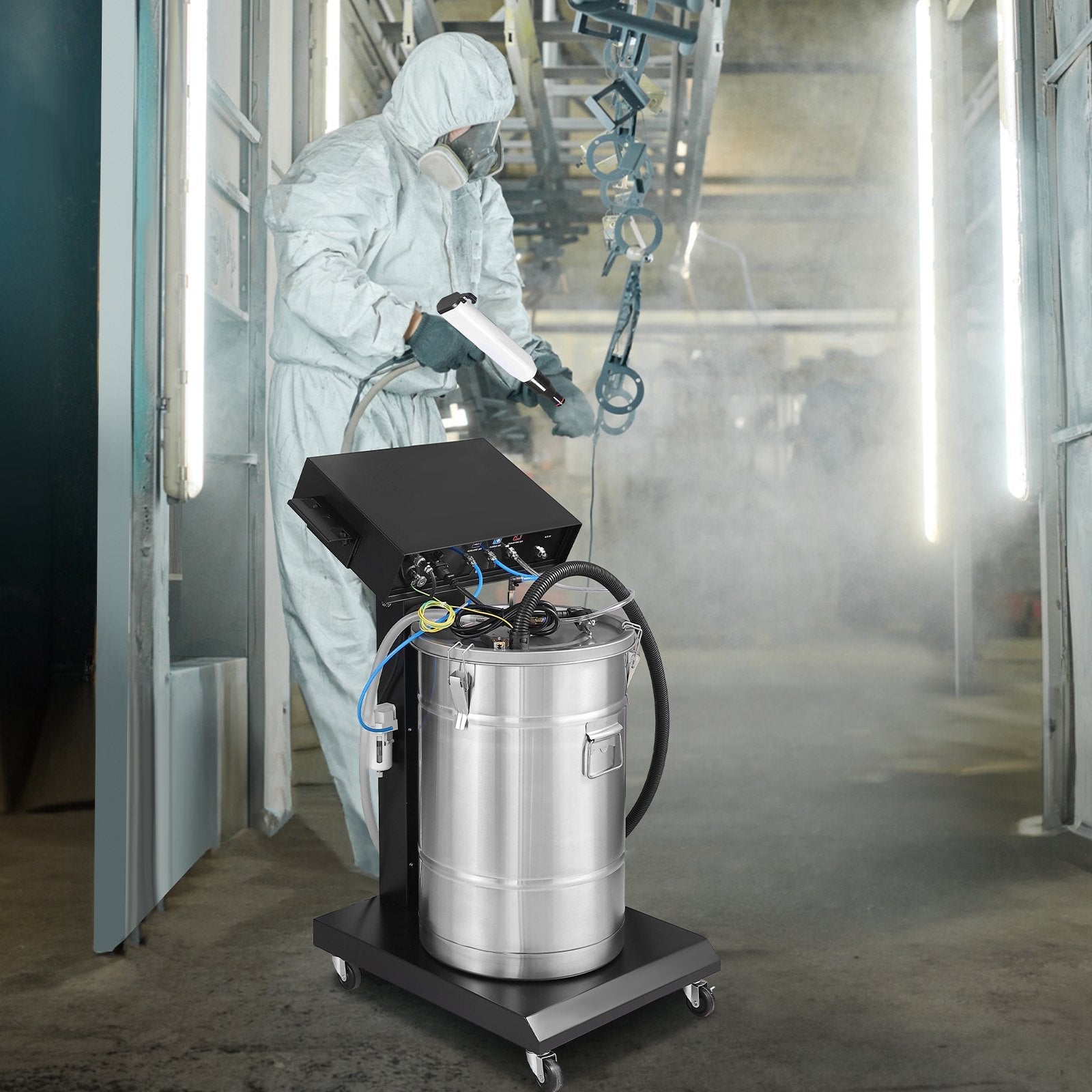 VEVOR Powder Coating System, 40 W 100KV Electrostatic Output Powder Coating Kit with 50L Powder Hopper, 450g Per Minute Powder Coating Machine with Spray Gun and Trolley Base, for Indoor and Outdoor 