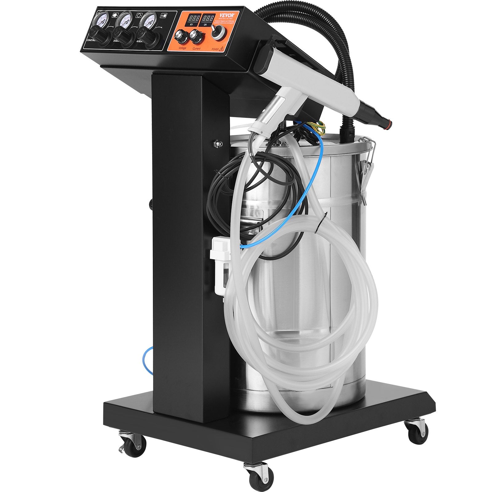 VEVOR Powder Coating System, 40 W 100KV Electrostatic Output Powder Coating Kit with 50L Powder Hopper, 450g Per Minute Powder Coating Machine with Spray Gun and Trolley Base, for Indoor and Outdoor 