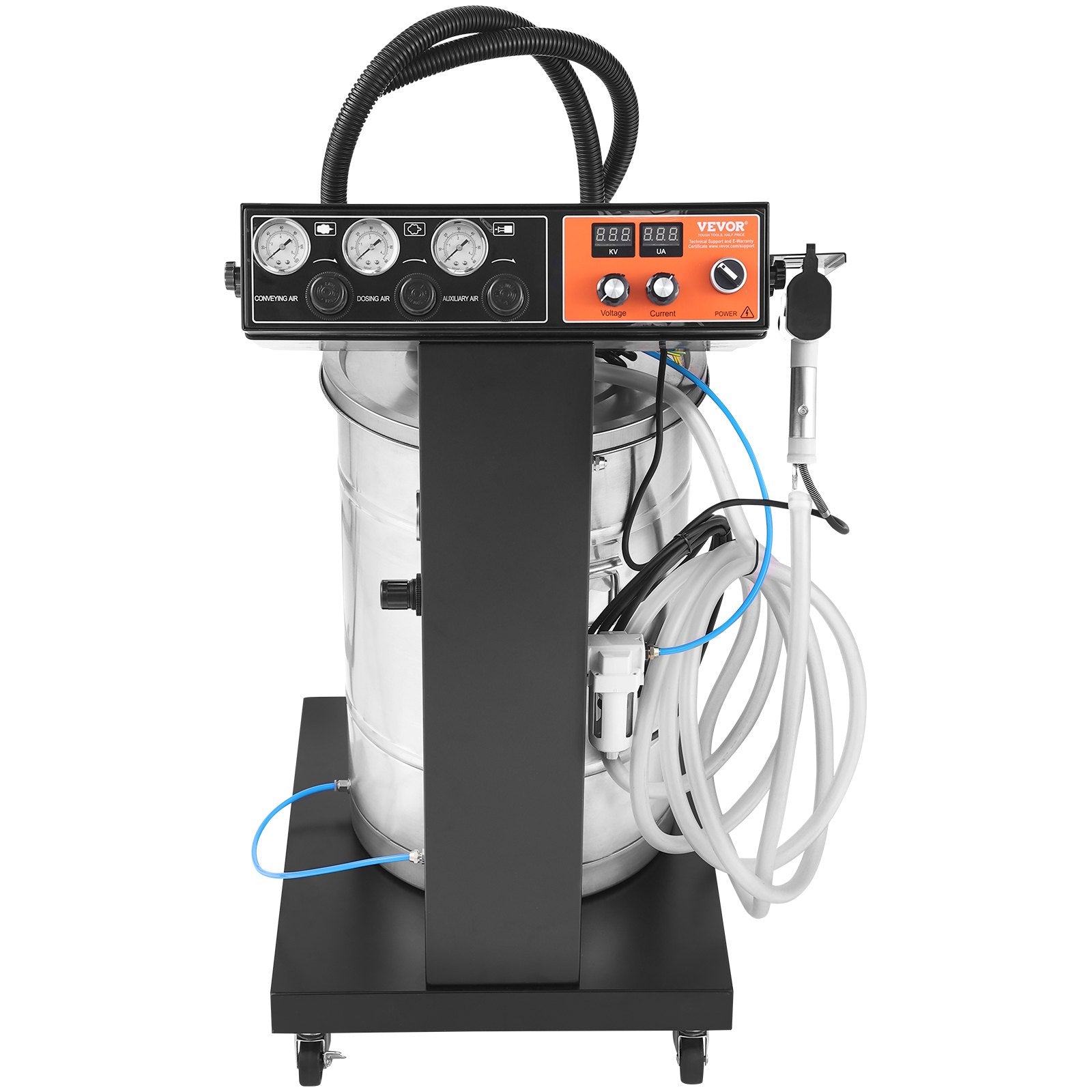 VEVOR Powder Coating System, 40 W 100KV Electrostatic Output Powder Coating Kit with 50L Powder Hopper, 450g Per Minute Powder Coating Machine with Spray Gun and Trolley Base, for Indoor and Outdoor 