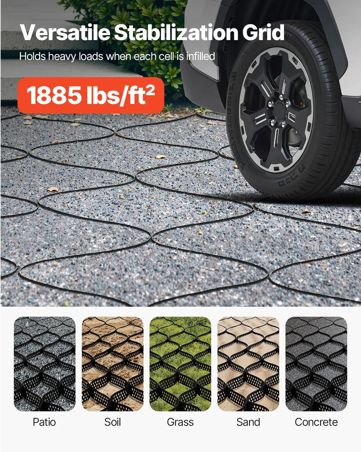 VEVOR Ground Grid 2-Inch Deep Geocell Grid 17.06x8.86FT / 5200x2700mm for Gravel