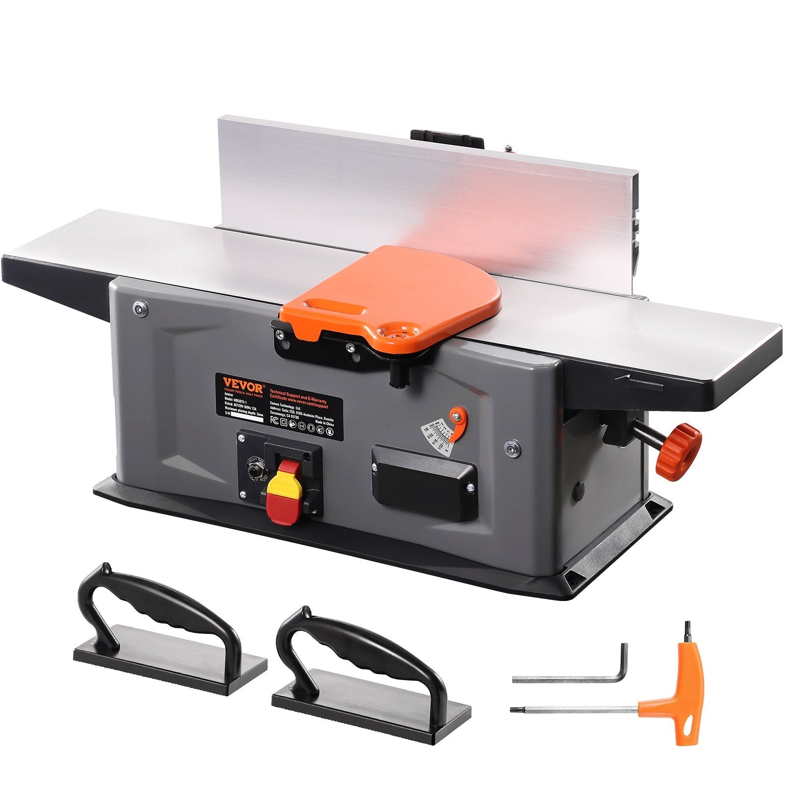 VEVOR Spiral Benchtop Jointer, 6 in, 1.5HP 10000 RPM Bench Top Wood Jointer, with 14-Blade Spiral Cutterhead 0-1/8'' Adjustable Depth 6.1x27.6'' Table, Portable Woodworking Jointer for All Wood Types 