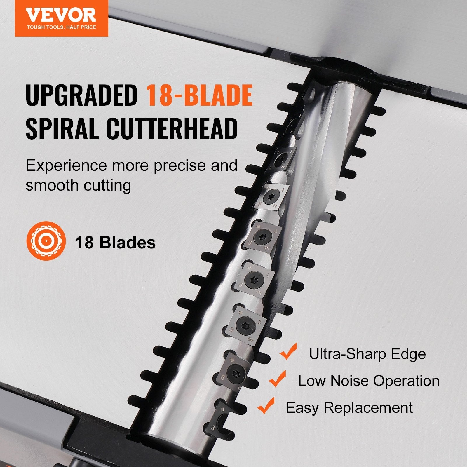 VEVOR Spiral Benchtop Jointer, 8-Inch, 2HP 10000 RPM Bench Top Wood Jointer, 18-Blade Spiral Cutterhead with Extendable Arm up to 6.5'' and 8x42.3'' Worktable 0-1/8'' Adjustable Depth, for Woodworking 