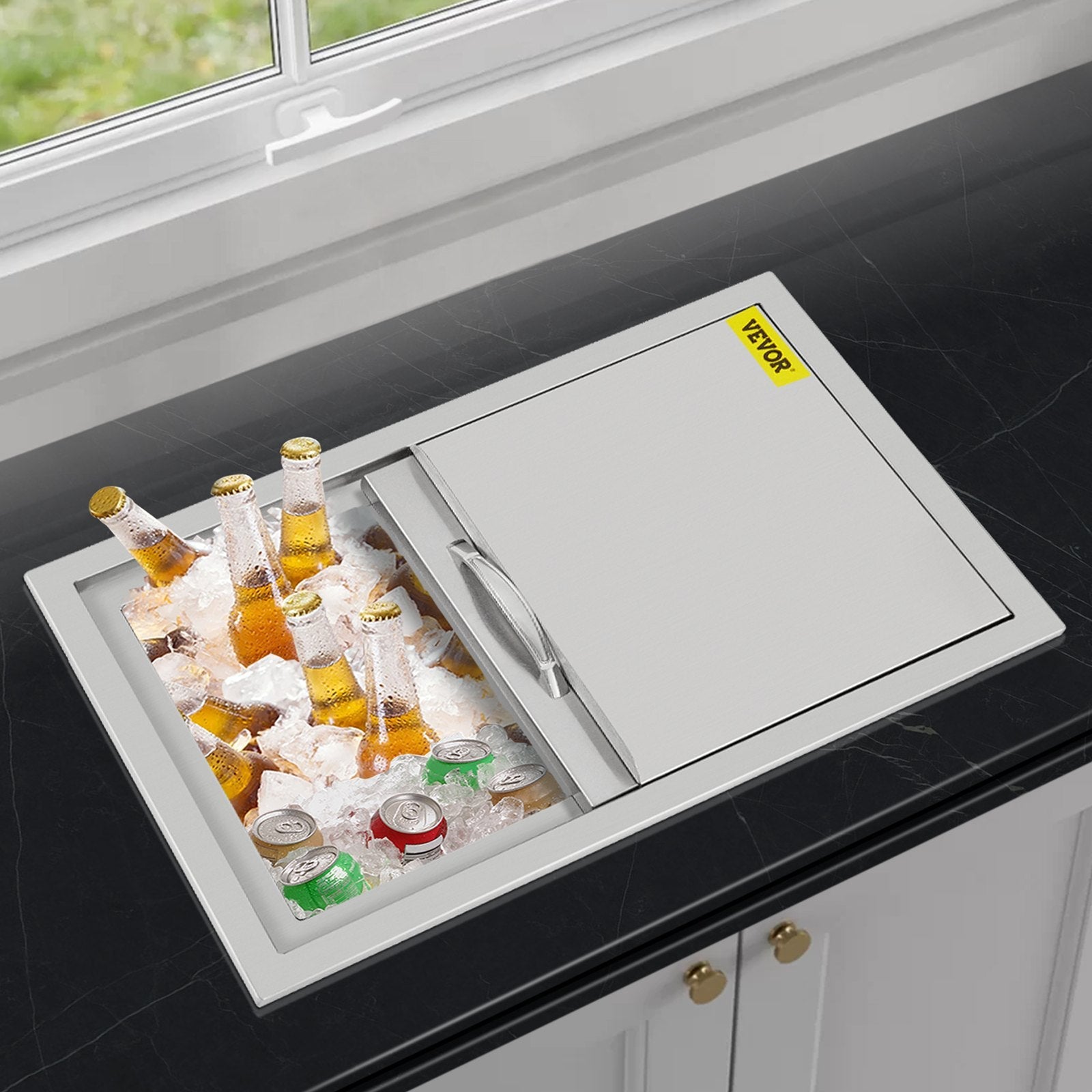 27”x18” Outdoor Kitchen Drop-in Ice Chest Bin Cooler 304 Beer Ice Buckets Box 