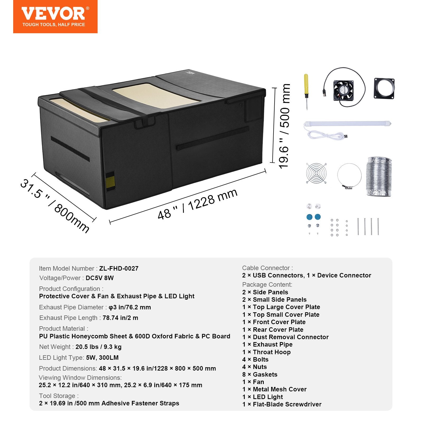 VEVOR Laser Engraver Enclosure 48 x 31.5 x 19.6" Fireproof Protective Cover 