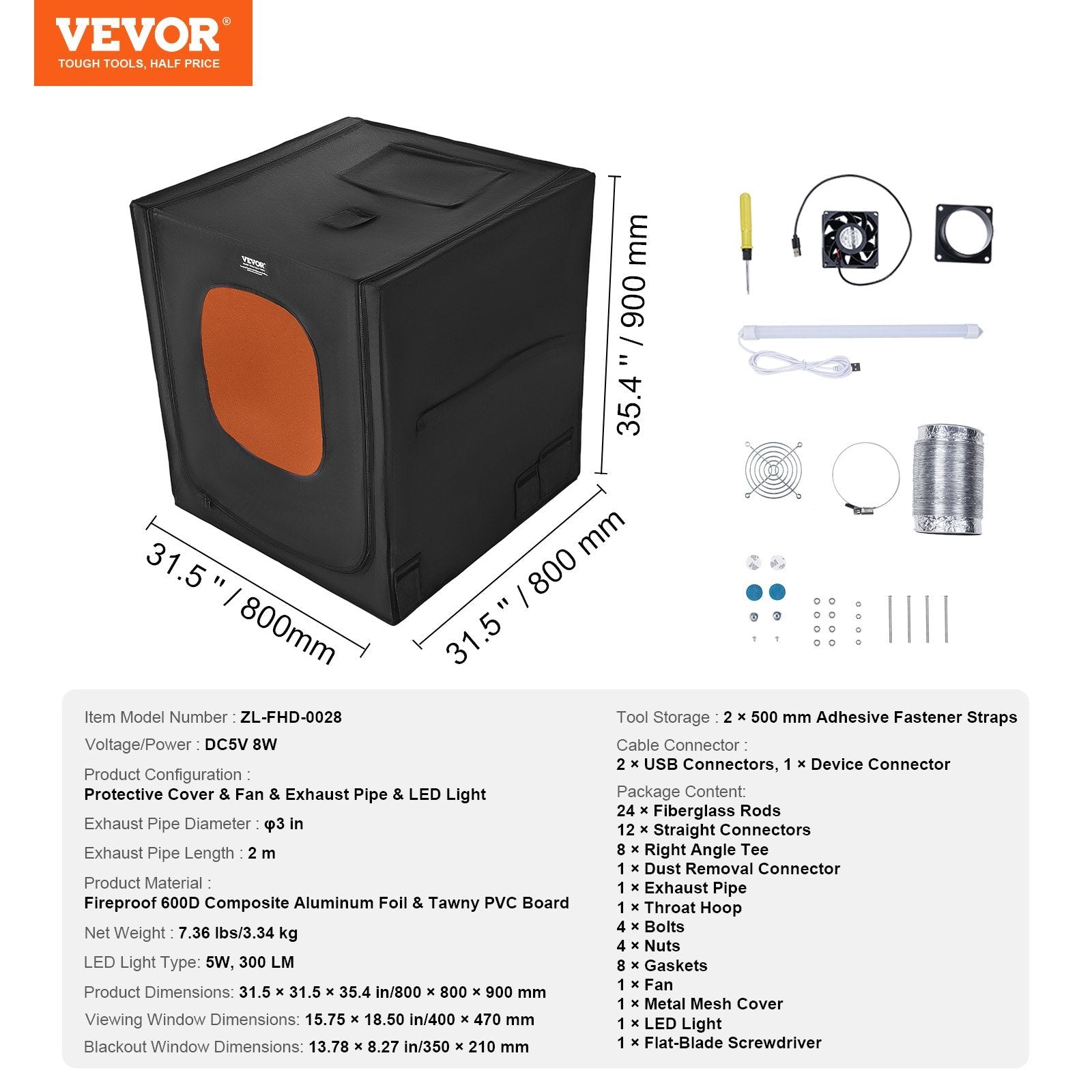 VEVOR Laser Engraver Enclosure 31.5 x 31.5 x 35.4" Fireproof Protective Cover 