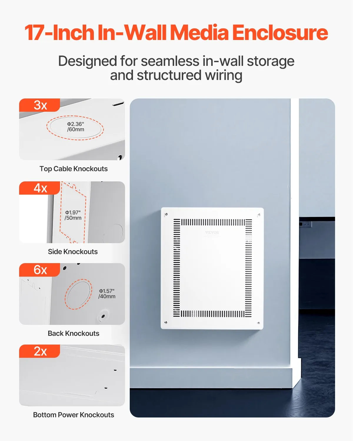 VEVOR Structured Media Enclosure 17 in Recessed in-Wall TV Media Box with Cover