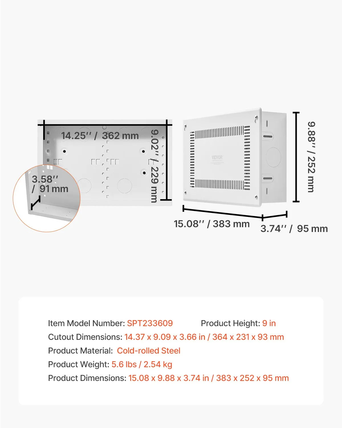 VEVOR Structured Media Enclosure 9 in Recessed in-Wall TV Media Box with Cover