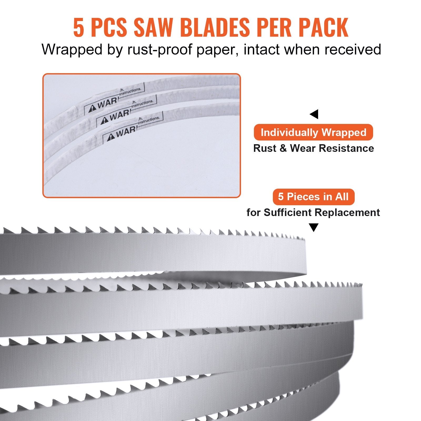 VEVOR Band Saw Blade, 65x0.63x0.02 inch, 5 PCS/Pack Meat Bandsaw Blades for Replacement, Carbon Steel Blade, Meat Cutting Blade Wrapped by Rust-Proof Paper, Fit for Commercial Bone Saw Machines 