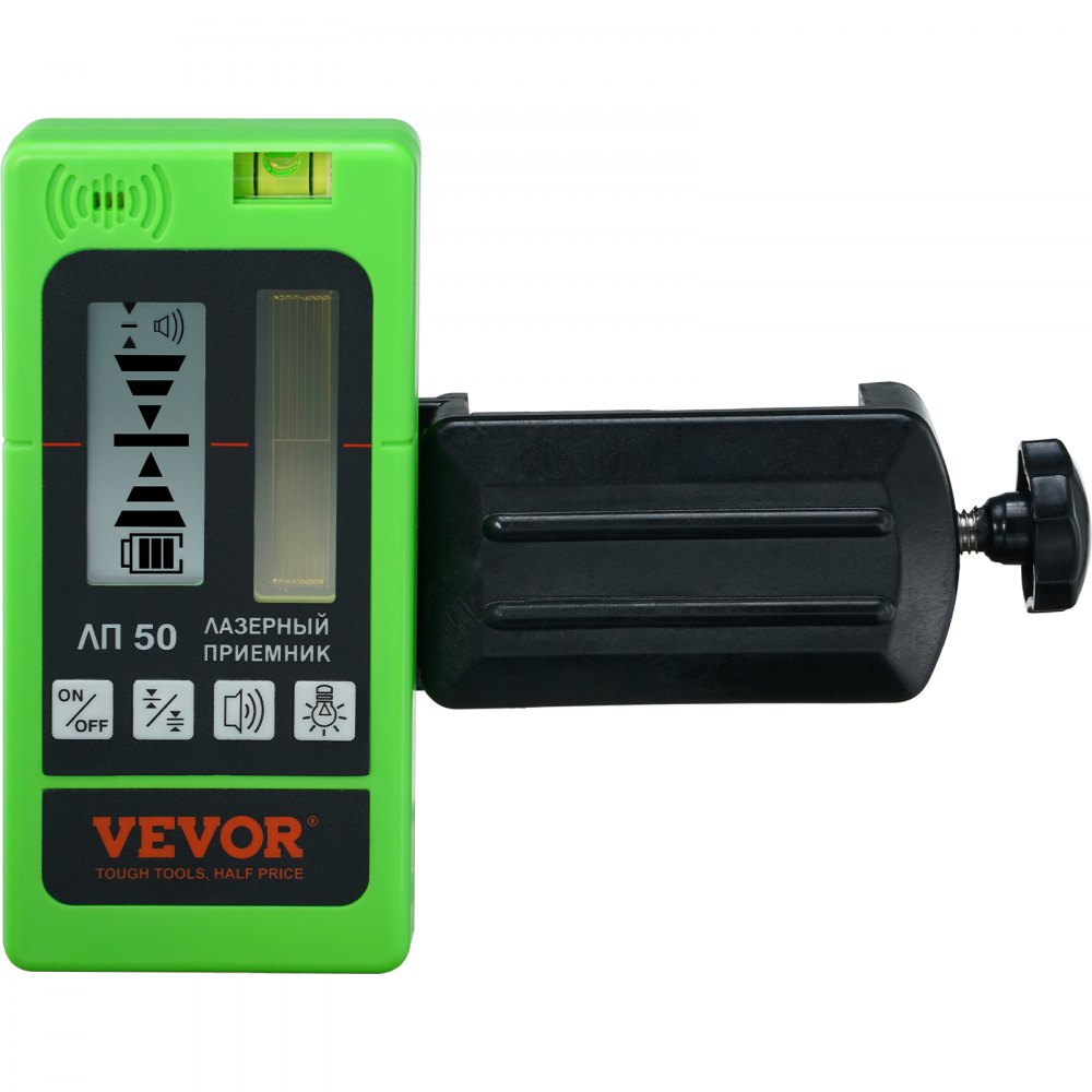 VEVOR Laser Receiver for Laser Level, 197 ft Working Range, Green Laser and Red Beam Detector for Pulsing Line Lasers, Adjustable Speaker & Dual LCD Display & Built-In Bubble Level, Clamp Included 
