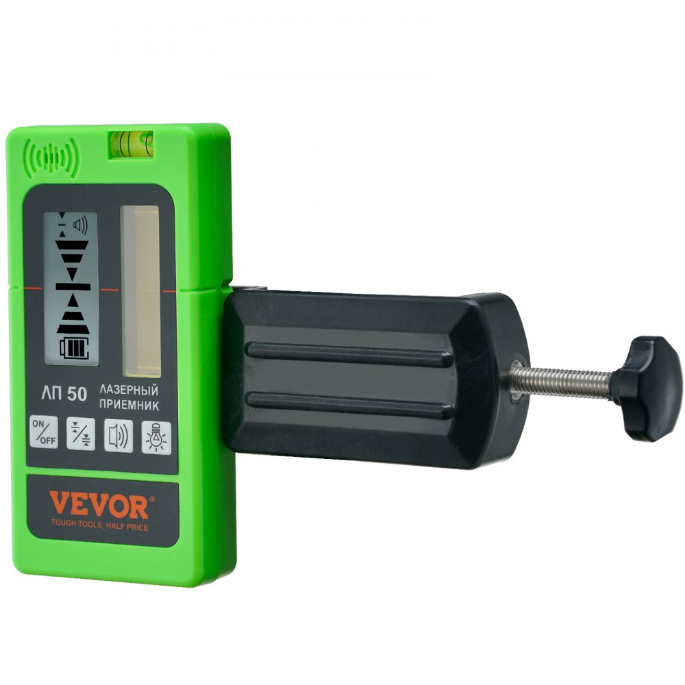 VEVOR Laser Receiver for Laser Level, 197 ft Working Range, Green Laser and Red Beam Detector for Pulsing Line Lasers, Adjustable Speaker & Dual LCD Display & Built-In Bubble Level, Clamp Included 