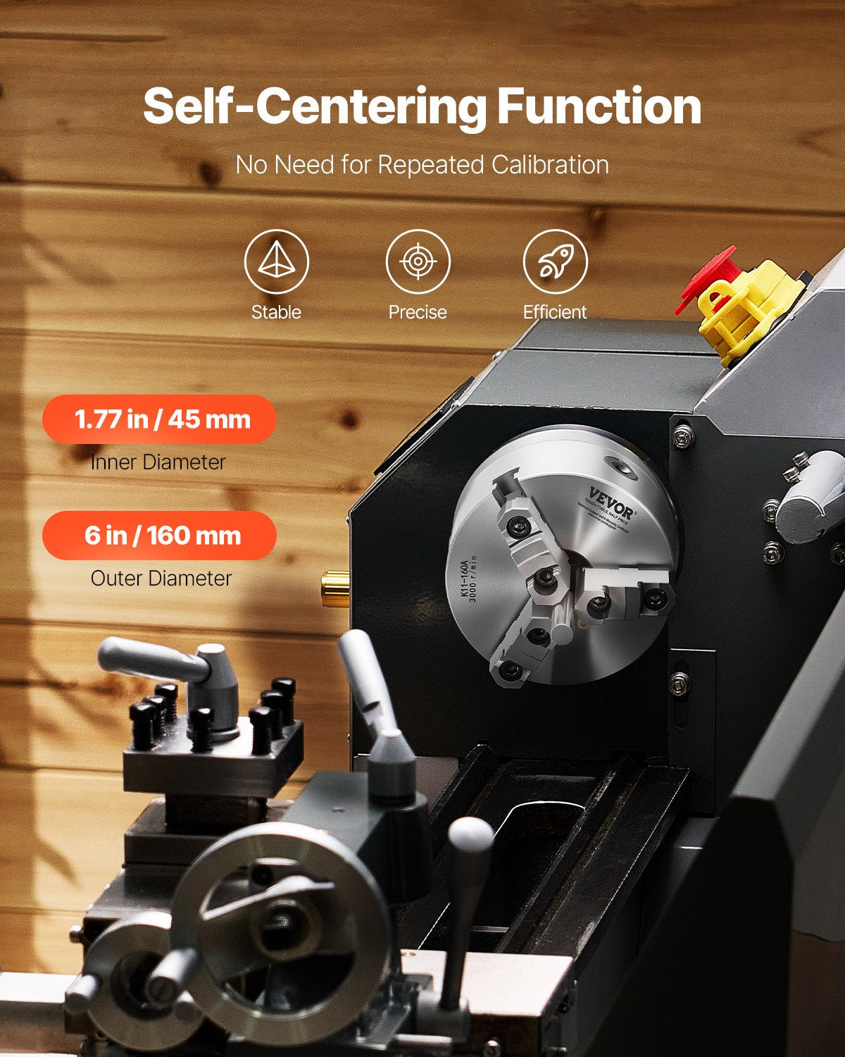 VEVOR 6 in 3-Jaw Self-Centering Lathe Chuck 1 1/2 in-8 Threaded Backing Plate 