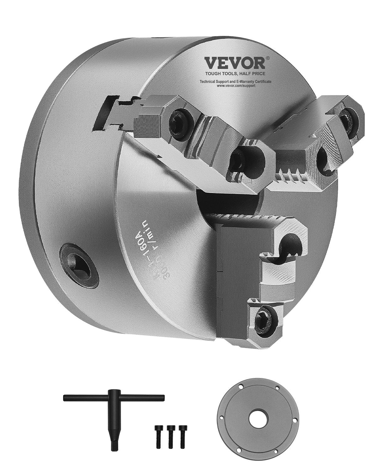 VEVOR 6 in 3-Jaw Self-Centering Lathe Chuck 1 1/2 in-8 Threaded Backing Plate 