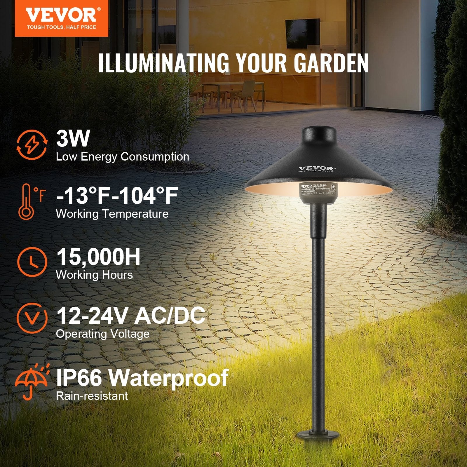 VEVOR 8 Pack Low Voltage Landscape Path Lights, 3W 210LM 12V-24VAC/DC Outdoor LED Pathway Lighting, 3000K Warm White Walkway Lights with Quick Connectors, IP66 Waterproof for Yard Garden Sidewalk 