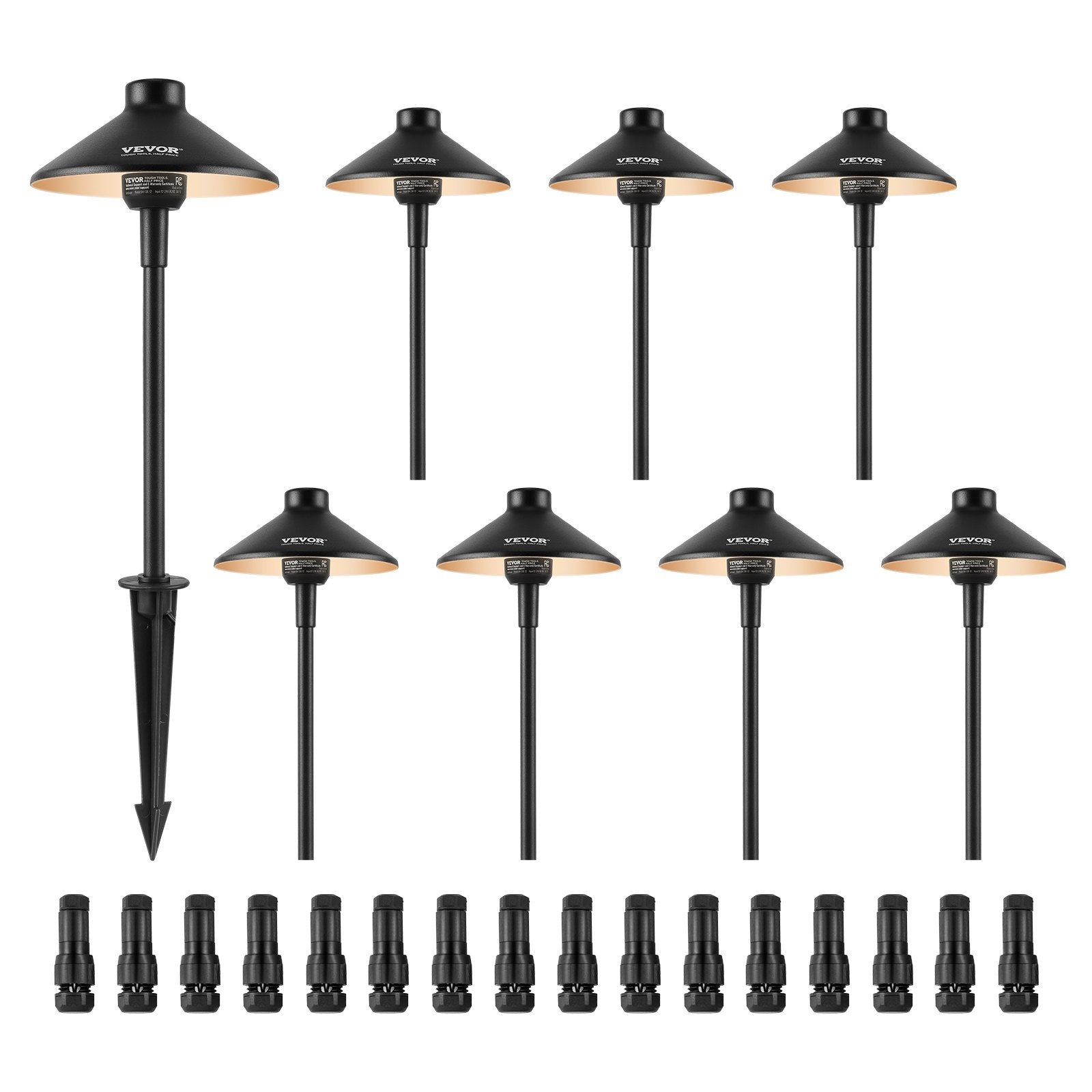 VEVOR 8 Pack Low Voltage Landscape Path Lights, 3W 210LM 12V-24VAC/DC Outdoor LED Pathway Lighting, 3000K Warm White Walkway Lights with Quick Connectors, IP66 Waterproof for Yard Garden Sidewalk 