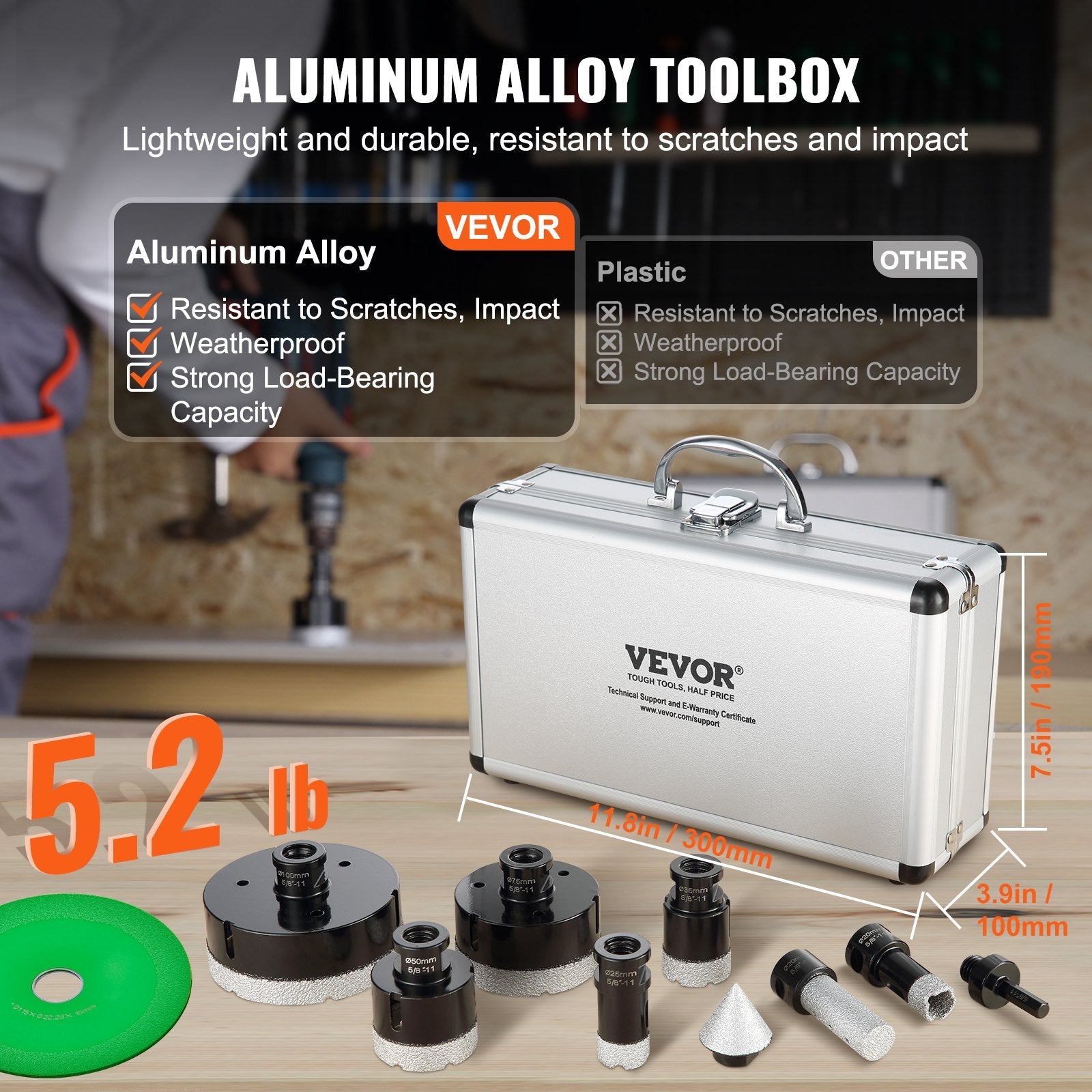 VEVOR Diamond Core Drill Bit Set, 6 PCS 20/25/35/50/75/100mm Diamond Hole Saw Kit, with Finger Milling Bit Cone Bit Saw Blade and Storage Case for Dry and Wet, Diamond Drill Bits for Tile Ceramic 