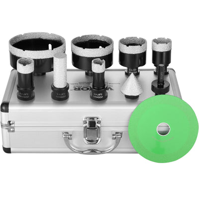 VEVOR Diamond Core Drill Bit Set, 6 PCS 20/25/35/50/75/100mm Diamond Hole Saw Kit, with Finger Milling Bit Cone Bit Saw Blade and Storage Case for Dry and Wet, Diamond Drill Bits for Tile Ceramic 