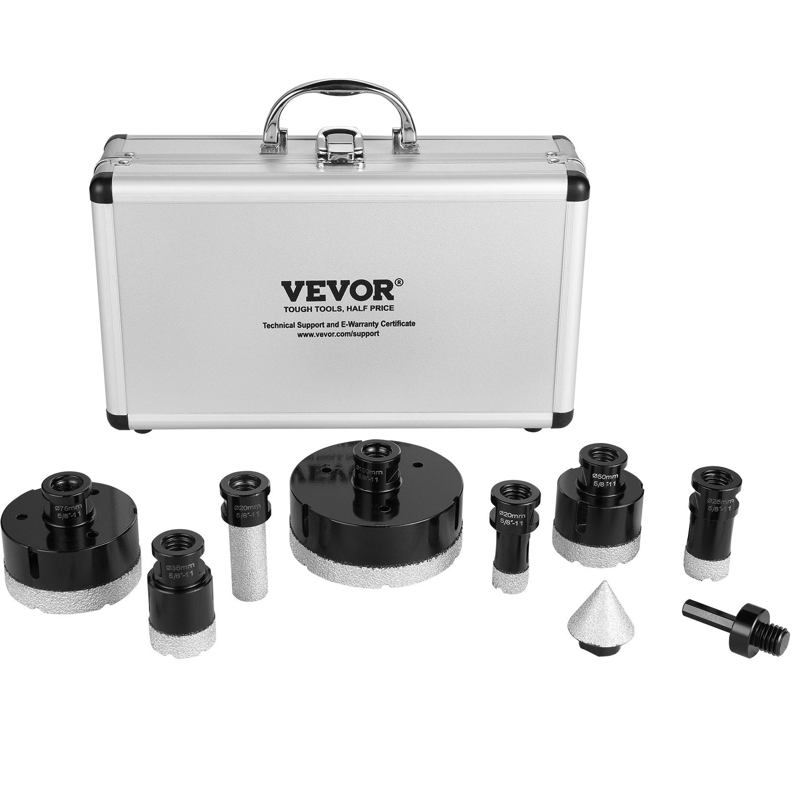VEVOR Diamond Core Drill Bit Set, 6 PCS 20/25/35/50/75/100mm Diamond Hole Saw Kit, with Finger Milling Bit Cone Bit Saw Blade and Storage Case for Dry and Wet, Diamond Drill Bits for Tile Ceramic 