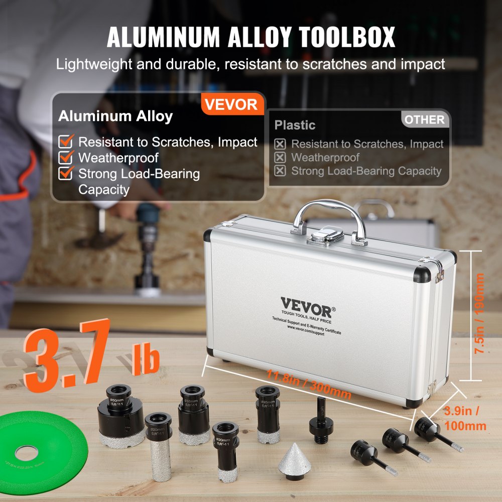 VEVOR Diamond Core Drill Bit Set, 7 PCS 6/6/6/20/25/35/50mm Diamond Hole Saw Kit, with Finger Milling Bit Cone Bit Saw Blade and  Storage Case for Dry and Wet, Diamond Drill Bits for Tile Ceramic 