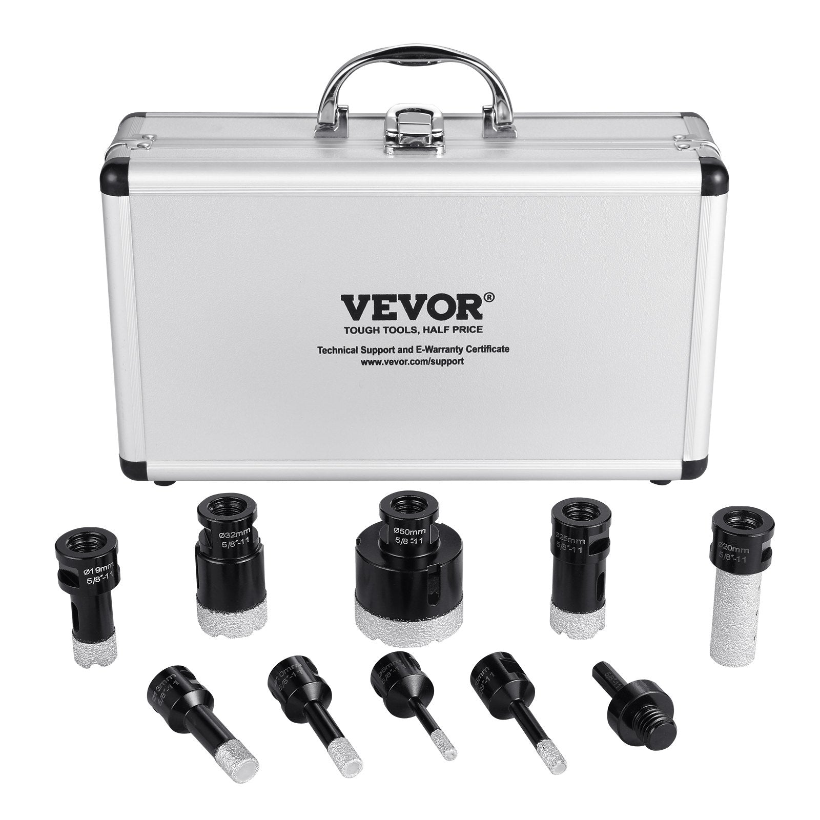 VEVOR Diamond Core Drill Bit Set, 8 PCS 6/8/10/13/19/25/32/50mm Diamond Hole Saw Kit, with Finger Milling Bit Saw Blade and Storage Case for Dry and Wet, Diamond Drill Bits for Tile Ceramic 