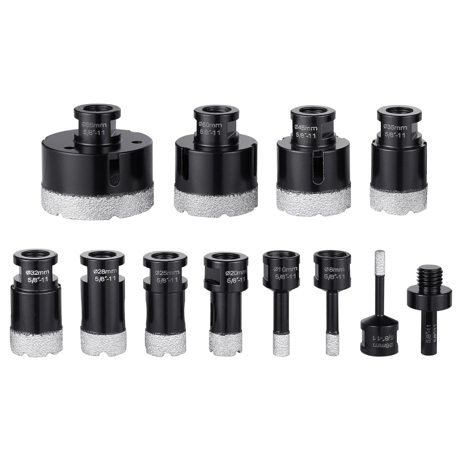 VEVOR Diamond Core Drill Bit Set, 11 PCS 6/8/10/20/25/28/32/35/45/50/65mm Diamond Hole Saw Kit, with 5/8"-11 Connector and Storage Case for Dry and Wet, Diamond Drill Bits for Tile Ceramic 