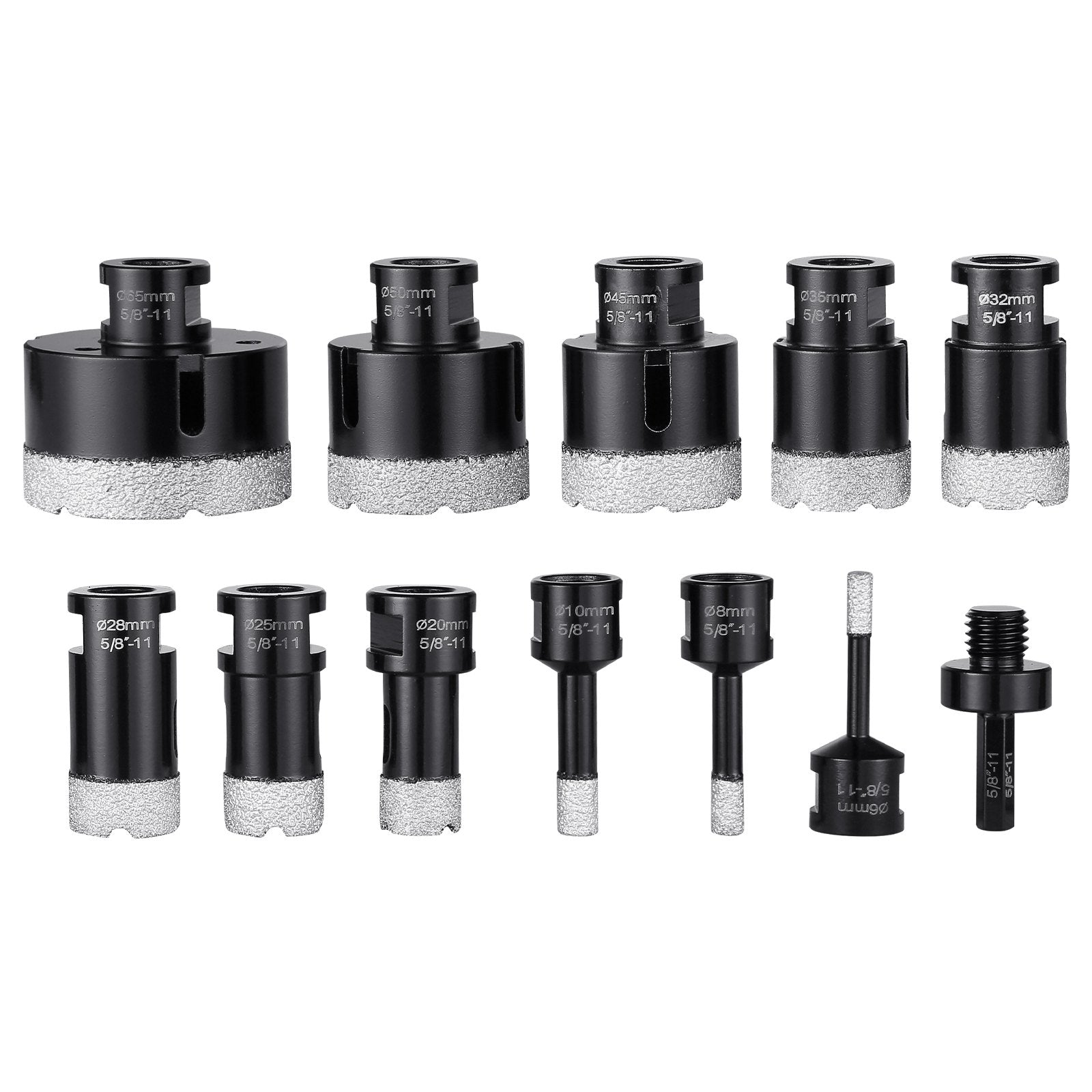 VEVOR Diamond Core Drill Bit Set, 11 PCS 6/8/10/20/25/28/32/35/45/50/65mm Diamond Hole Saw Kit, with 5/8"-11 Connector and Storage Case for Dry and Wet, Diamond Drill Bits for Tile Ceramic 