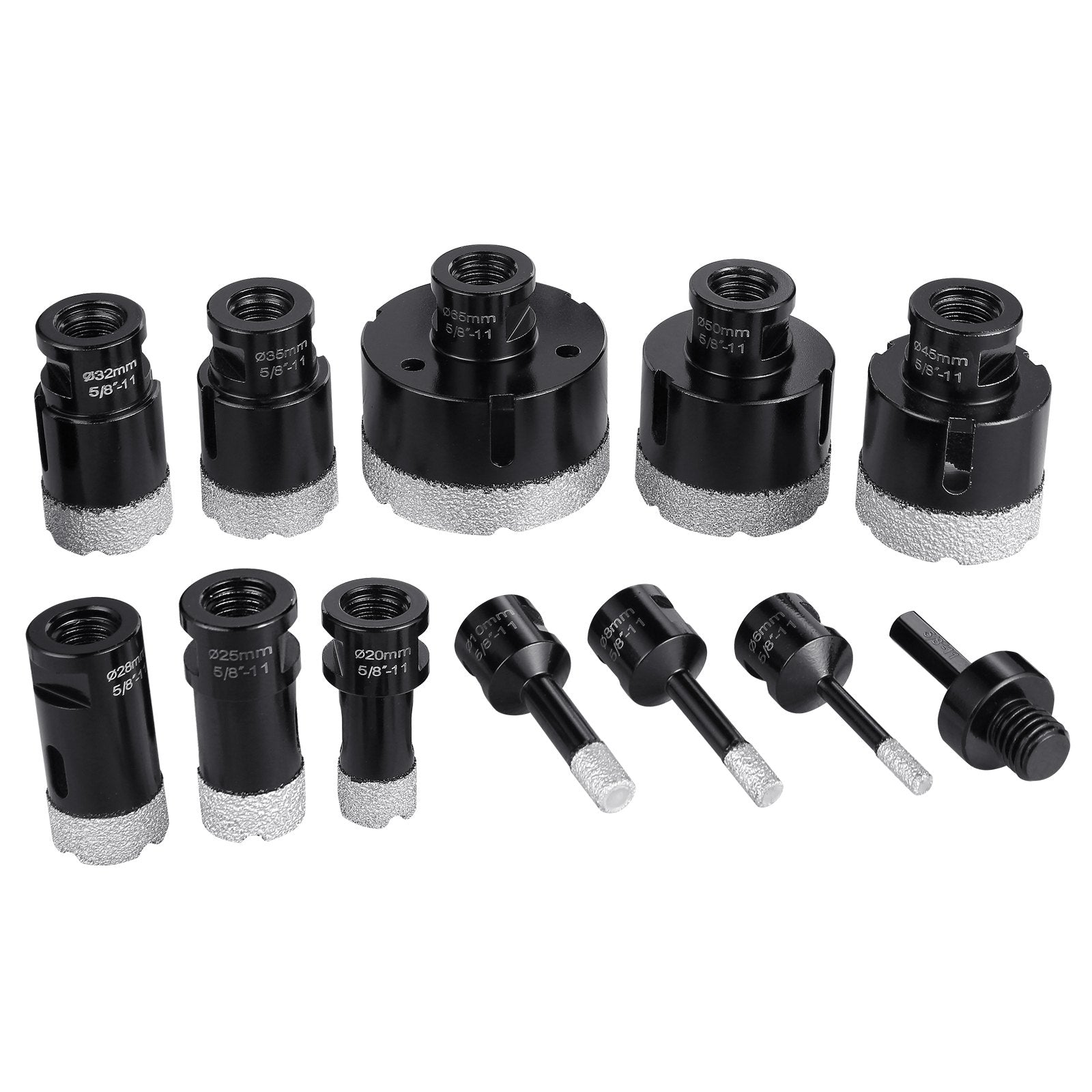VEVOR Diamond Core Drill Bit Set, 11 PCS 6/8/10/20/25/28/32/35/45/50/65mm Diamond Hole Saw Kit, with 5/8"-11 Connector and Storage Case for Dry and Wet, Diamond Drill Bits for Tile Ceramic 