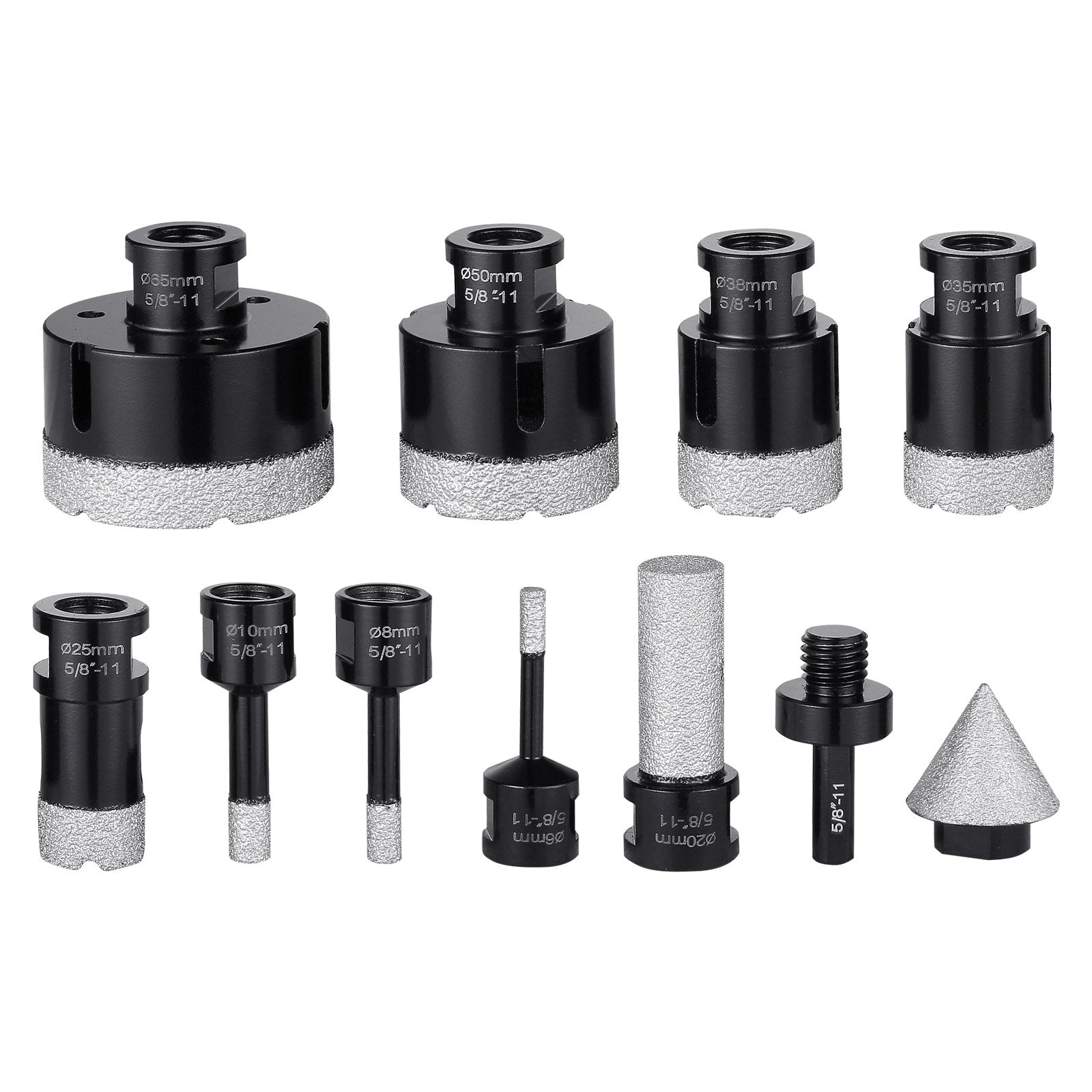 VEVOR Diamond Core Drill Bit Set, 8 PCS 6/8/10/25/35/38/50/65mm Diamond Hole Saw Kit, with Finger Milling Bit Cone Bit Saw Blade and Storage Case for Dry and Wet, Diamond Drill Bits for Tile Ceramic 