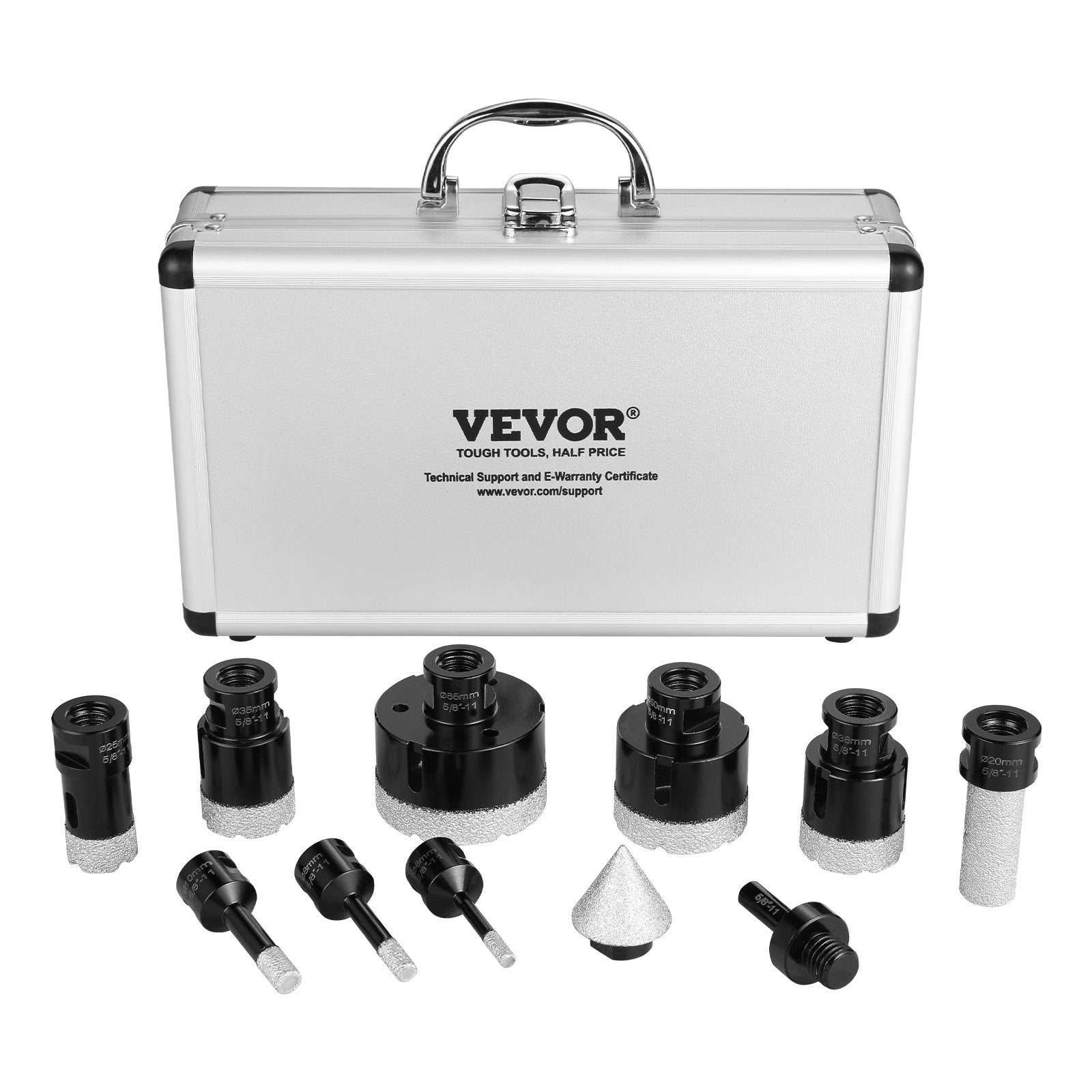 VEVOR Diamond Core Drill Bit Set, 8 PCS 6/8/10/25/35/38/50/65mm Diamond Hole Saw Kit, with Finger Milling Bit Cone Bit Saw Blade and Storage Case for Dry and Wet, Diamond Drill Bits for Tile Ceramic 