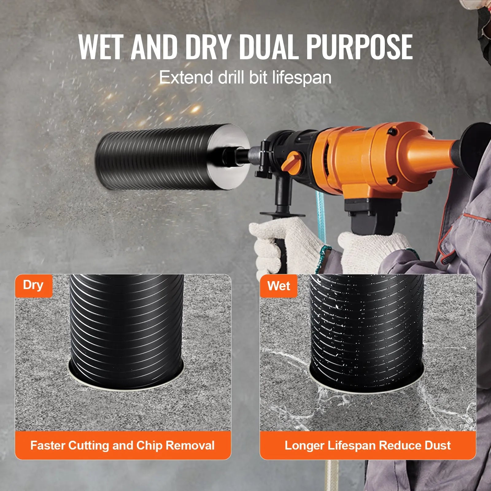 VEVOR Core Drill Bit, 4.25" Wet/Dry Diamond Core Drill Bits for Brick and Block, Concrete Core Drill Bit with Pilot Bit Adapter and Saw Blade, 9.5" Drilling Depth, 5/8"-11 Inner Thread, Laser Welding
