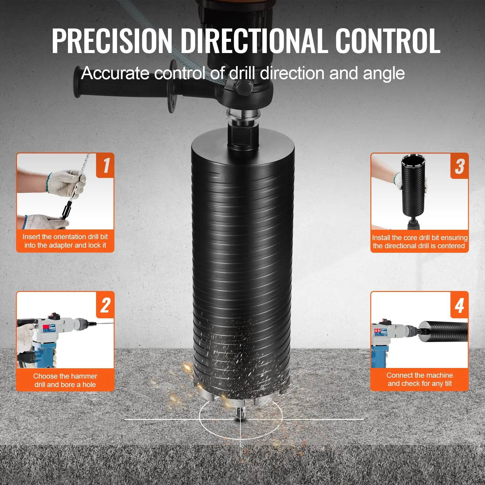 VEVOR Core Drill Bit, 4" Wet/Dry Diamond Core Drill Bits for Brick and Block, Concrete Core Drill Bit with Pilot Bit Adapter and Saw Blade, 9.5" Drilling Depth, 5/8"-11 Inner Thread, Laser Welding