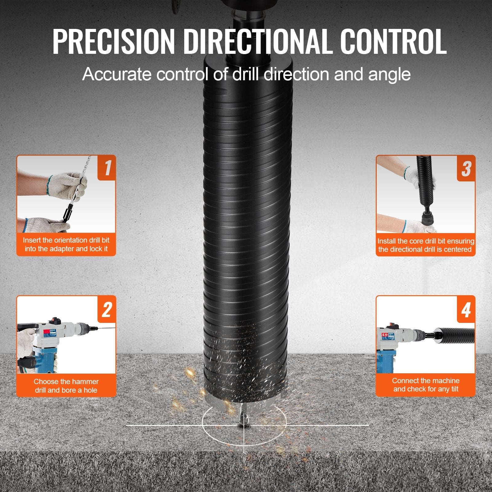 VEVOR Core Drill Bit, 2.5" Wet/Dry Diamond Core Drill Bits for Brick and Block, Concrete Core Drill Bit with Pilot Bit Adapter and Saw Blade, 9.5" Drilling Depth, 5/8"-11 Inner Thread, Laser Welding 
